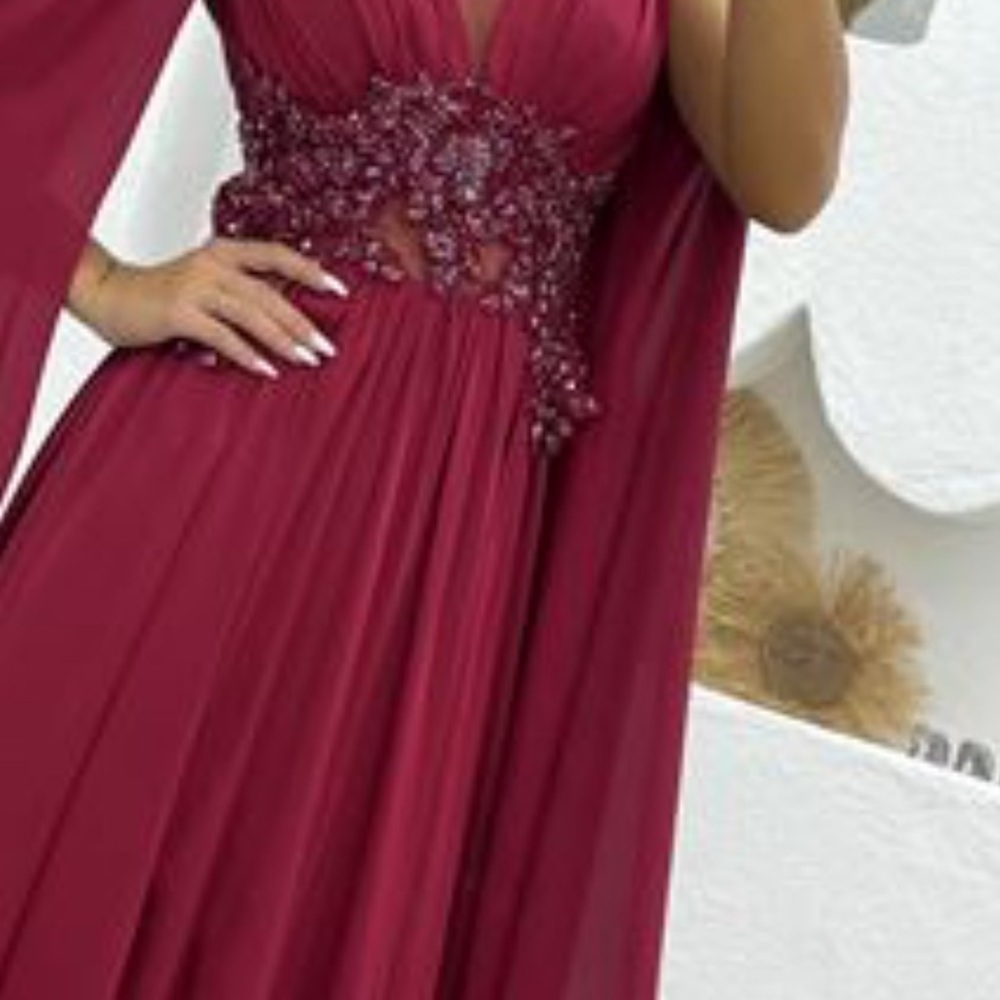 EMBROIDERED DETAILED CHIFFON EVENING DRESS - Picture 3 of 4